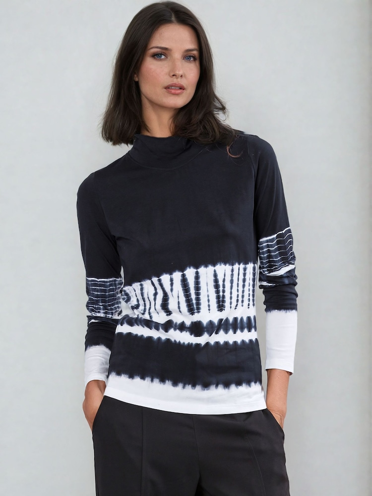 Religion Black Shade Long Sleeve Polo Top In Hand Tie Dye Stripe - Image 1 of 7
