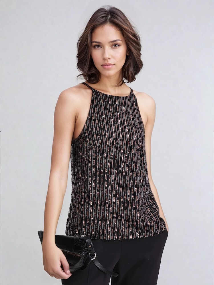 Religion Black Lucy Bodice Halter Neck Top With Hand Beading - Image 5 of 5