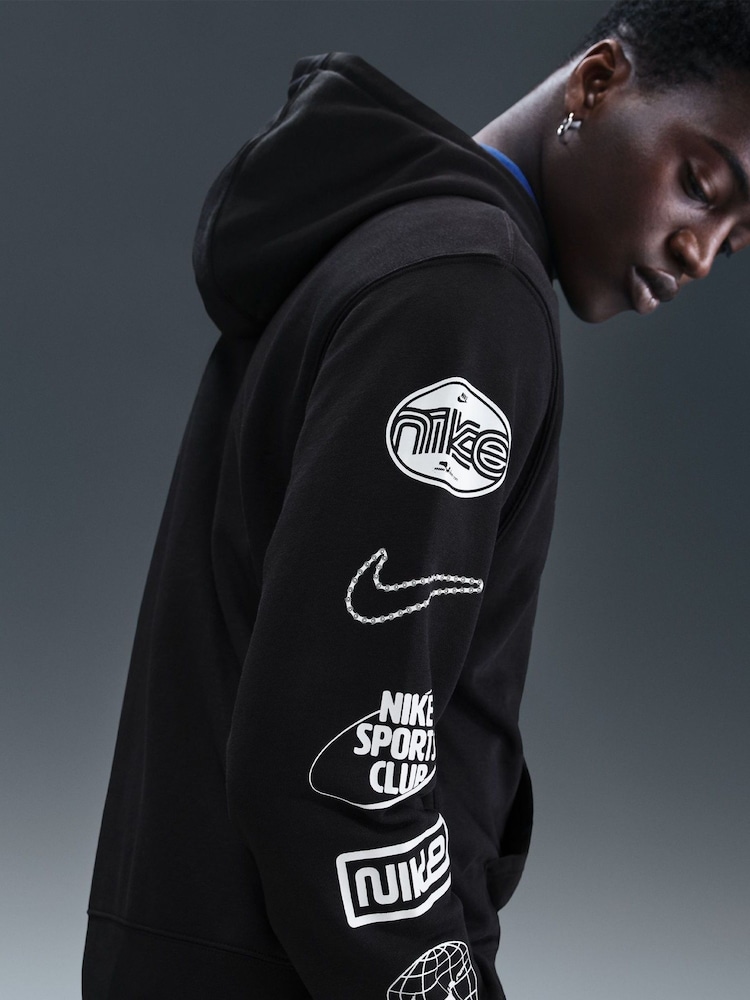 Nike Black Club French Terry Cyle Print Hoodie - Image 5 of 5