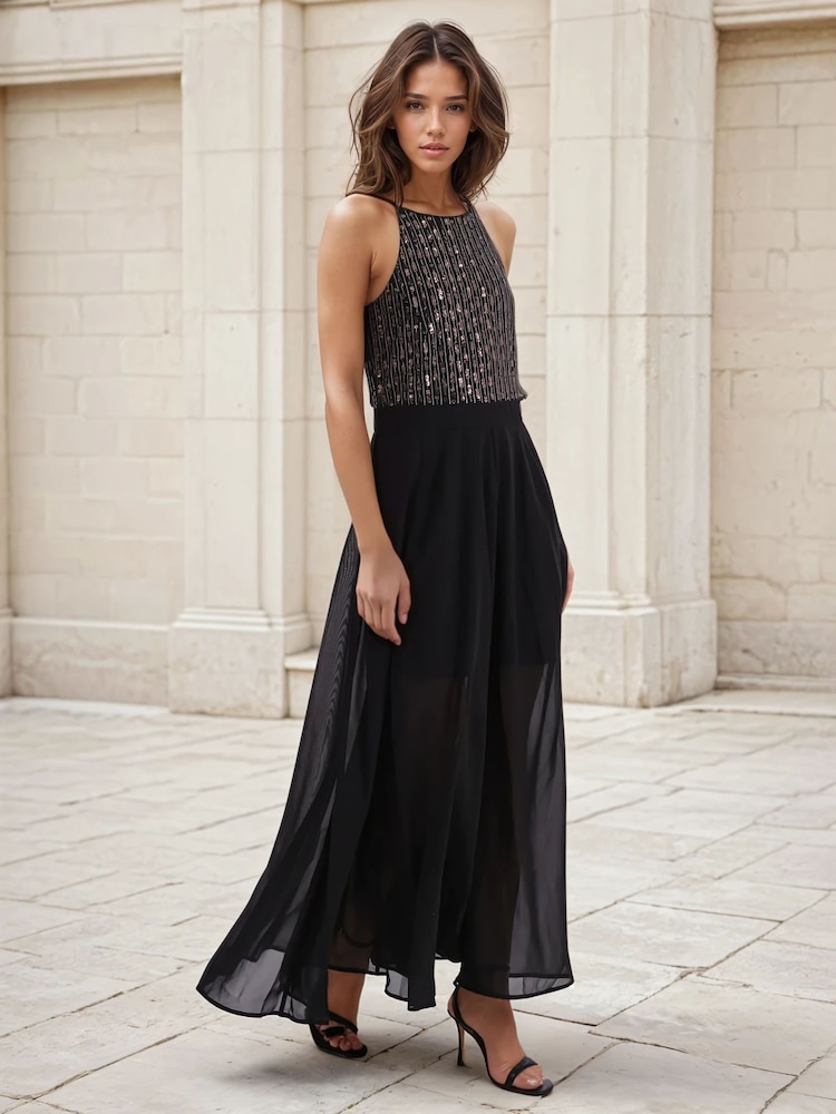 Religion – Lucy – Maxikleid mit handbesticktem Oberteil und weitem, transparentem Rock - Bild 1 von 5 Religion – Lucy – Maxikleid mit handbesticktem Oberteil und weitem, transparentem Rock - Bild 1 von 5
