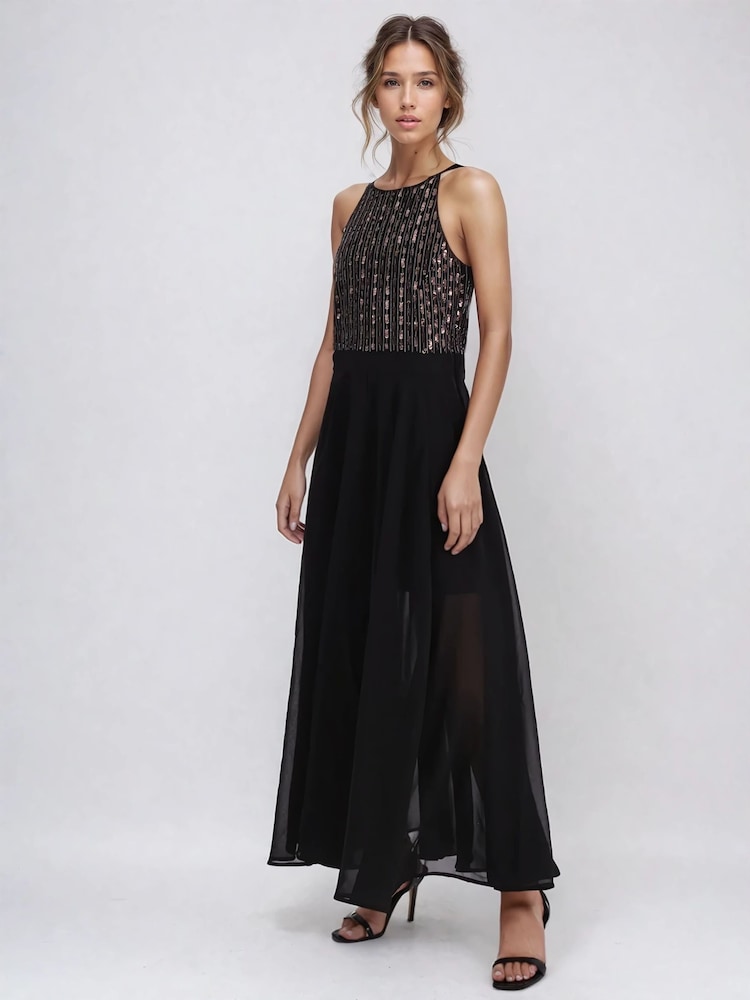 Religion Black Lucy Maxi Dress With Hand Beaded Bodice And Full Sheer Skirt - Image 4 of 5