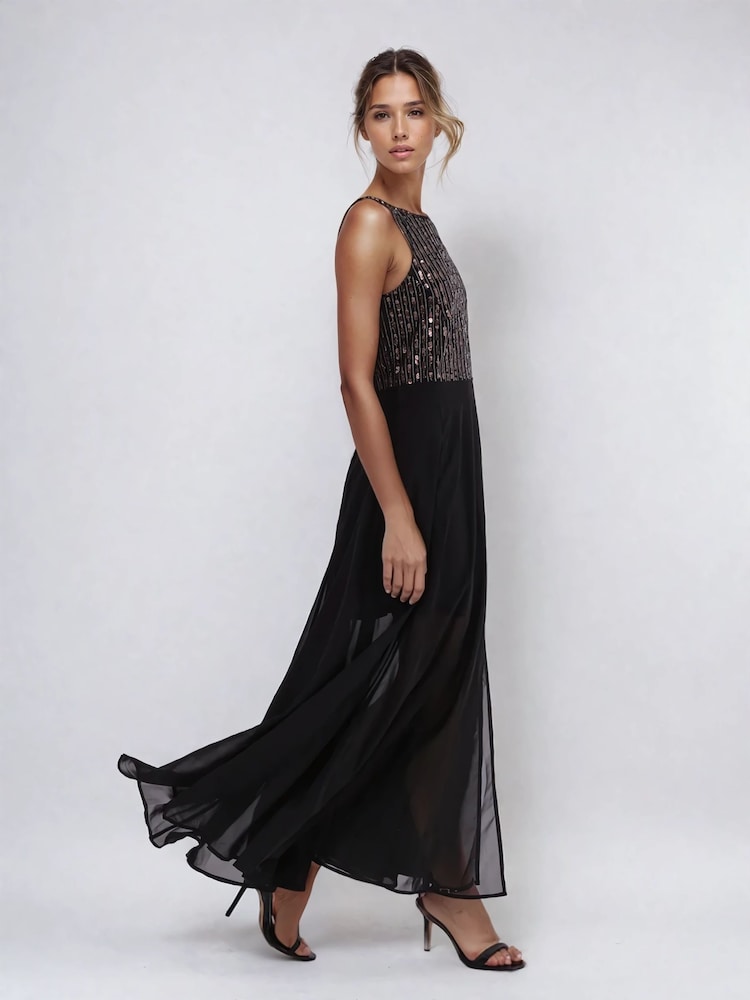 Religion Black Lucy Maxi Dress With Hand Beaded Bodice And Full Sheer Skirt - Image 5 of 5