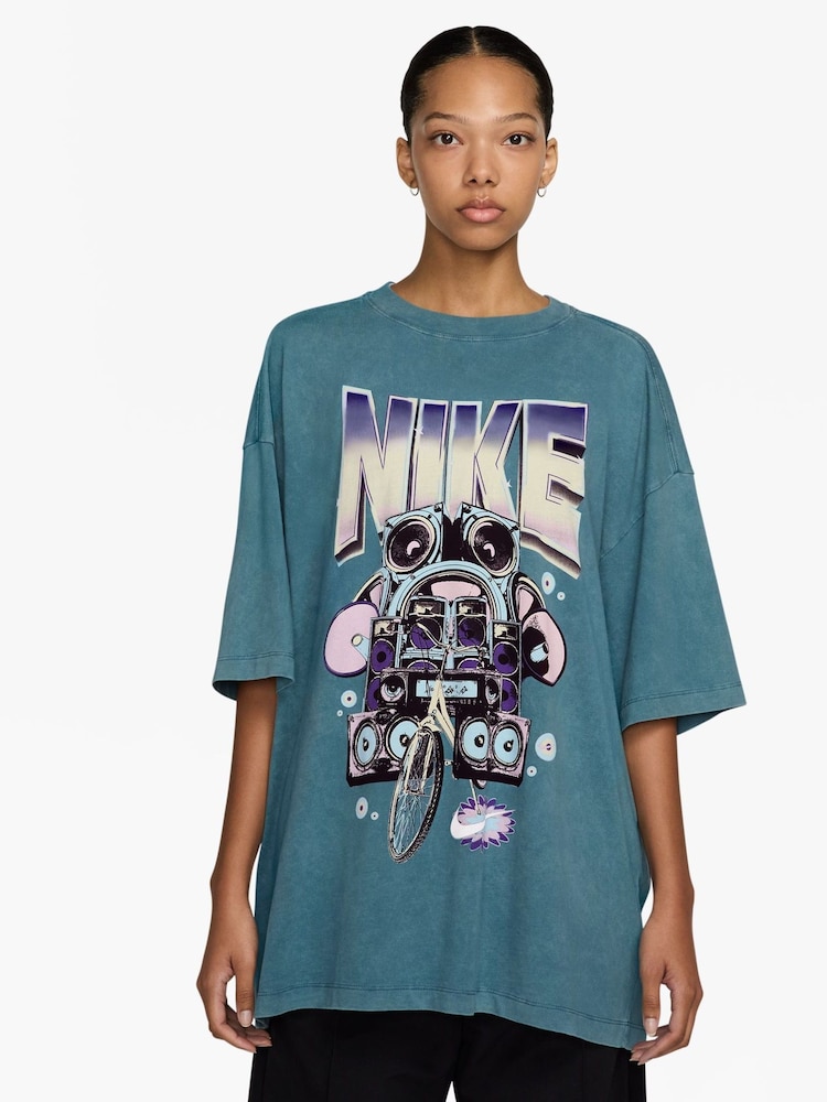 Nike Smokey Blue Oversized Sportswear Short Sleeve 100% Cotton T-Shirt - Image 1 of 3