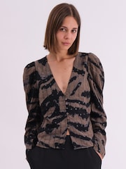 Religion Natural Shine Shirt Blouse In Animal Print With Allover Sequin Pattern - Image 3 of 6
