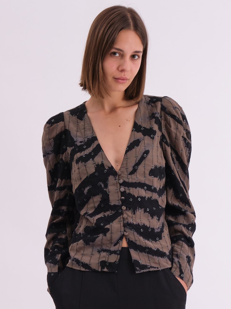 Religion Natural Shine Shirt Blouse In Animal Print With Allover Sequin Pattern - Image 3 of 6