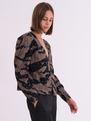 Religion Natural Shine Shirt Blouse In Animal Print With Allover Sequin Pattern - Image 4 of 6