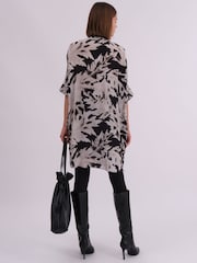 Religion Black/white Oversized Twist Tunic Dress with Large Leopard Leaf Print - Image 2 of 6
