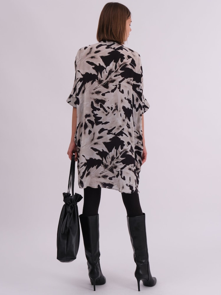 Religion Black/white Oversized Twist Tunic Dress with Large Leopard Leaf Print - Image 2 of 6