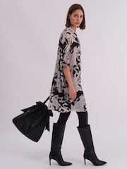 Religion Black/white Oversized Twist Tunic Dress with Large Leopard Leaf Print - Image 4 of 6
