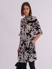 Religion Black/white Oversized Twist Tunic Dress with Large Leopard Leaf Print - Image 5 of 6