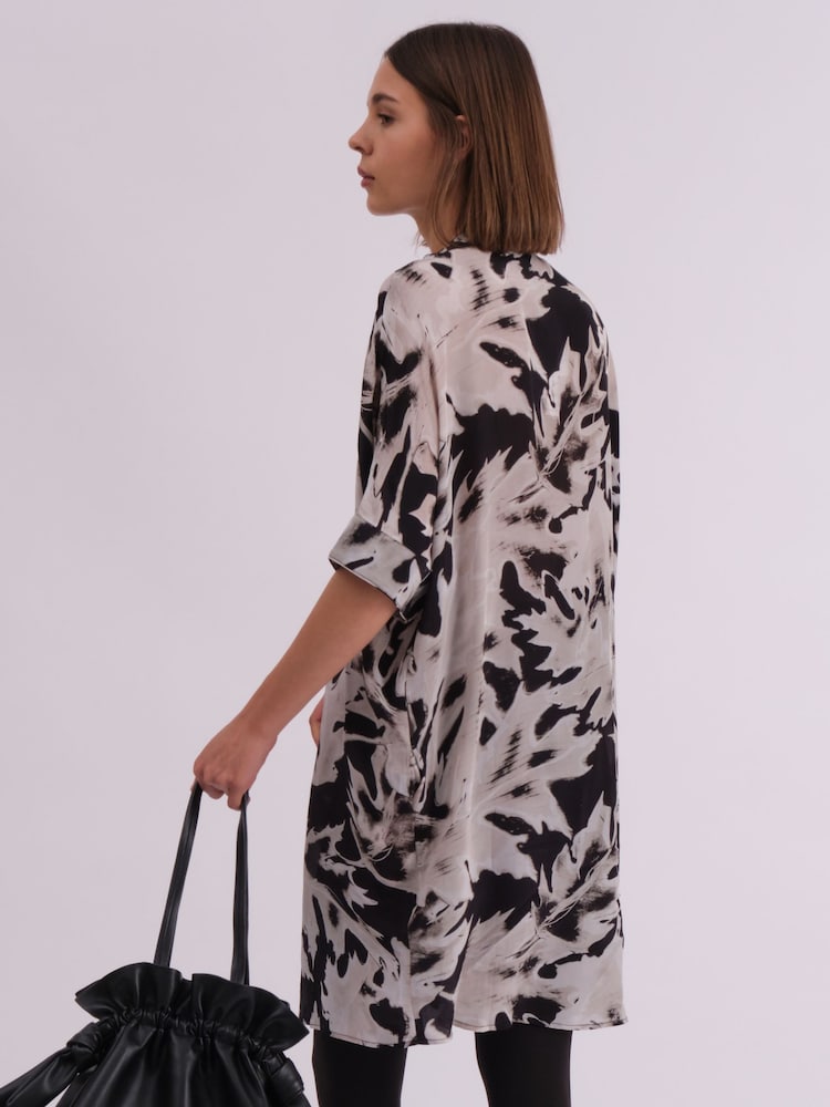 Religion Black/white Oversized Twist Tunic Dress with Large Leopard Leaf Print - Image 6 of 6