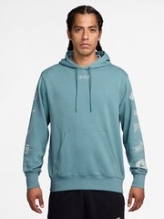 Nike Denim Turquoise Club French Terry Cyle Print Hoodie - Image 1 of 3