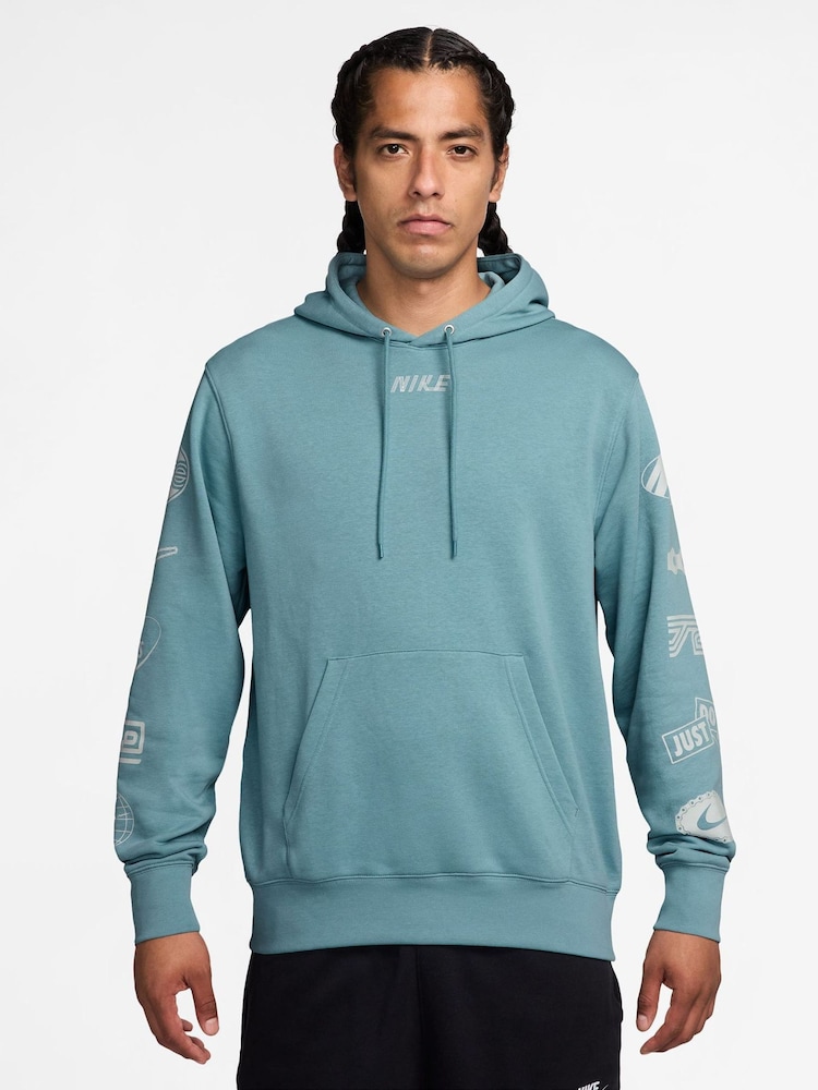 Nike Denim Turquoise Club French Terry Cyle Print Hoodie - Image 1 of 3