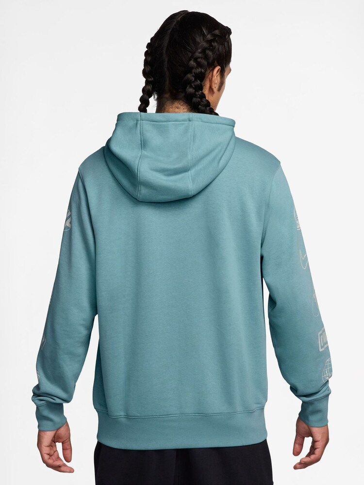 Nike Denim Turquoise Club French Terry Cyle Print Hoodie - Image 2 of 3