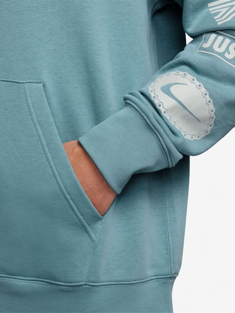 Nike Denim Turquoise Club French Terry Cyle Print Hoodie - Image 3 of 3