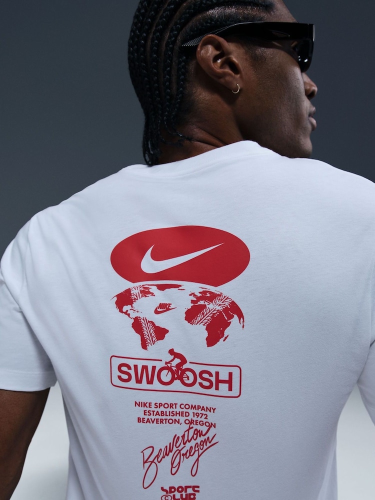 Nike White Sportswear Swoosh Back Graphic 100% Cotton T-Shirt - Image 1 of 5 Nike White Sportswear Swoosh Back Graphic 100% Cotton T-Shirt - Image 1 of 5