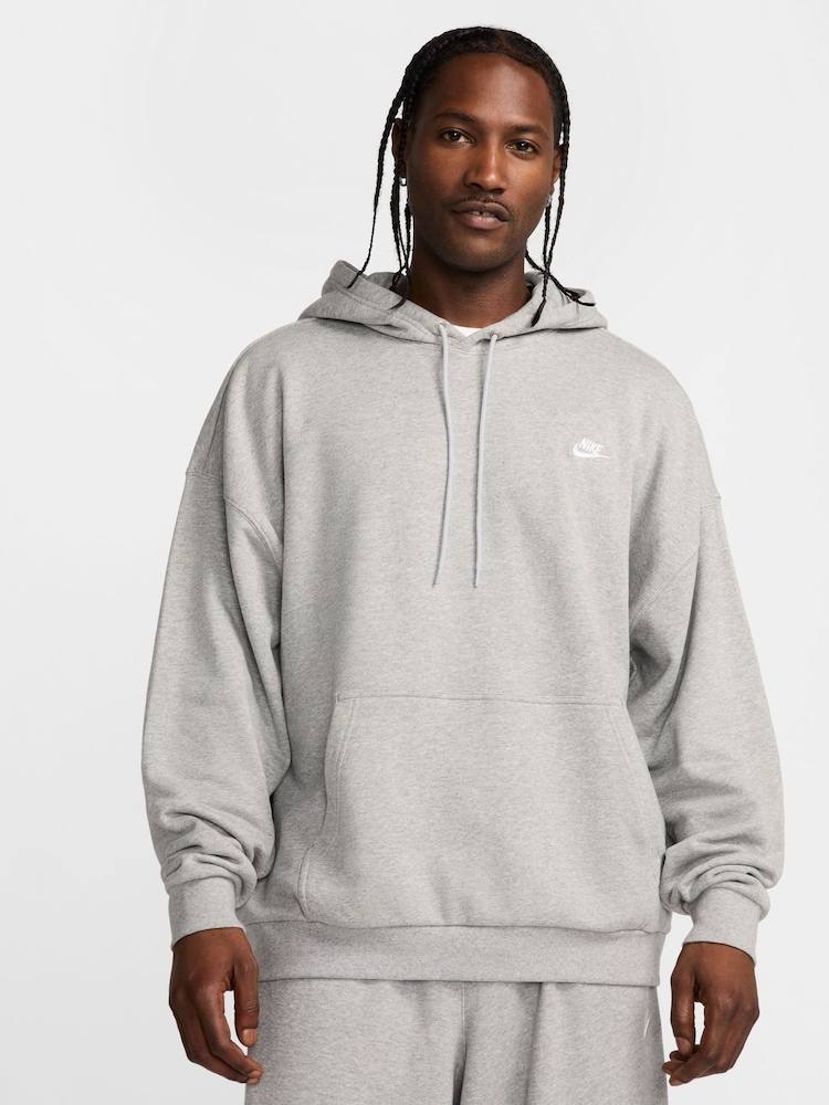 Nike Dark Grey Heather Oversized Club Fleece French Terry Pullover 100% Cotton Hoodie - Image 1 of 7