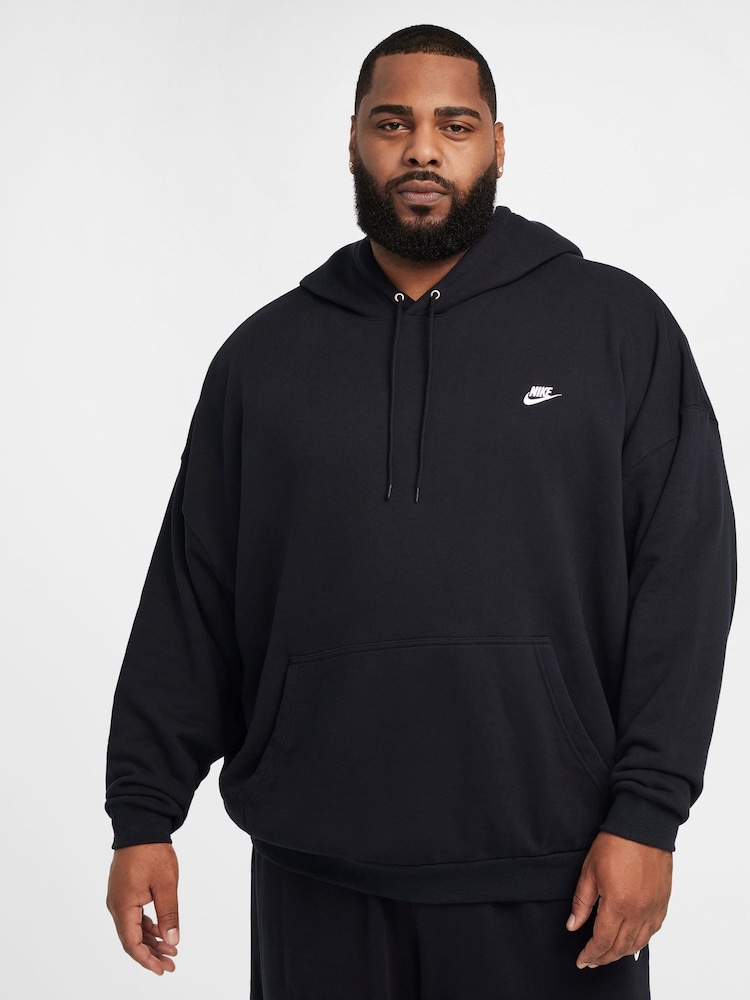 Nike Black Oversized Club Fleece French Terry Pullover 100% Cotton Hoodie - Image 1 of 7