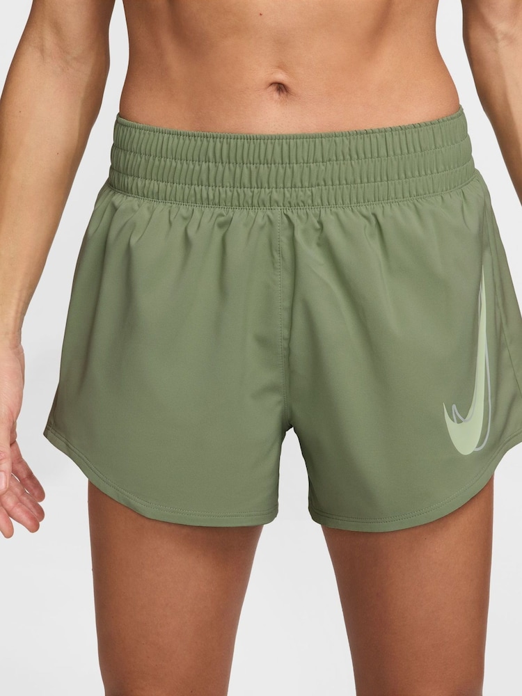 Nike Green One Swoosh Dri-FIT Mid Rise Brief Lined Running Shorts - Image 1 of 4