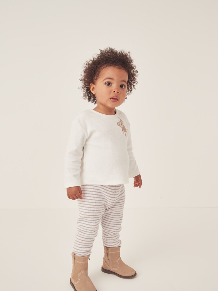 The White Company 100% Organic Cotton Terry Little Monkey Sweatshirt & Leggings White Set - Image 1 of 6