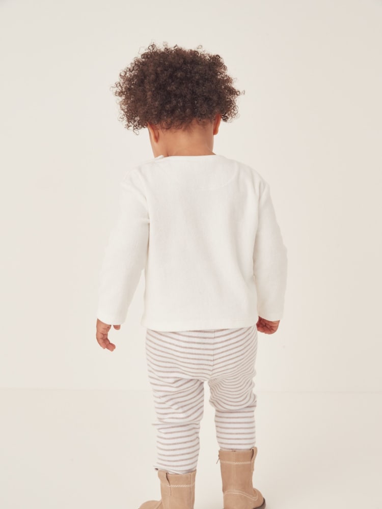 The White Company 100% Organic Cotton Terry Little Monkey Sweatshirt & Leggings White Set - Image 2 of 6