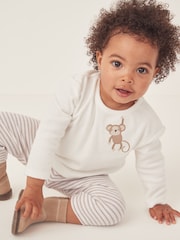 The White Company 100% Organic Cotton Terry Little Monkey Sweatshirt & Leggings White Set - Image 3 of 6