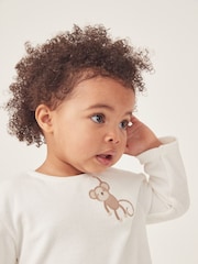 The White Company 100% Organic Cotton Terry Little Monkey Sweatshirt & Leggings White Set - Image 4 of 6