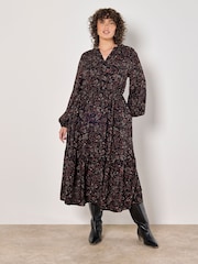 Apricot Black Painterly Paisley Midi Dress - Image 1 of 5