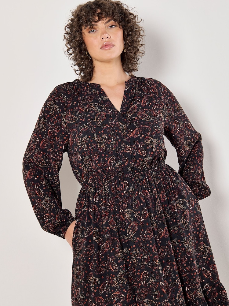 Apricot Black Painterly Paisley Midi Dress - Image 2 of 5