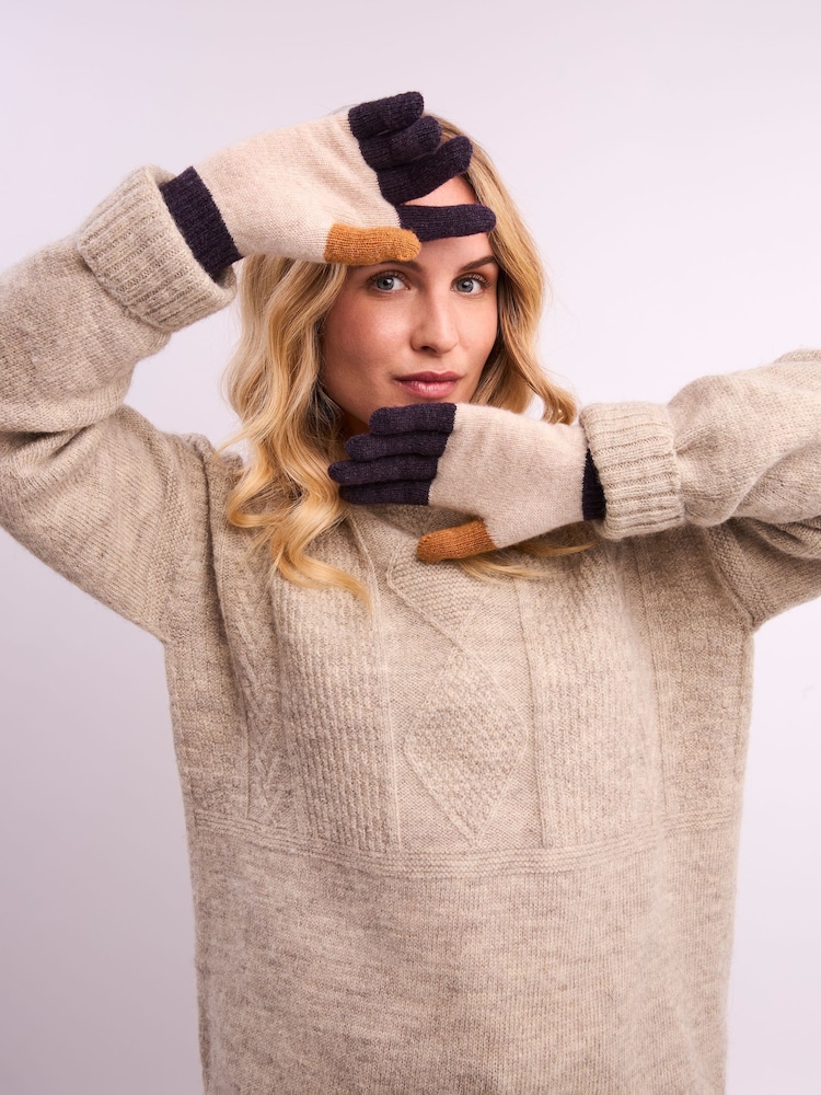 Celtic & Co. Natural Lambswool Colourblock Gloves - Image 1 of 4