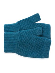 Celtic & Co. Blue Lambswool Moss Stitch Fingerless Mitts Gloves - Image 1 of 3