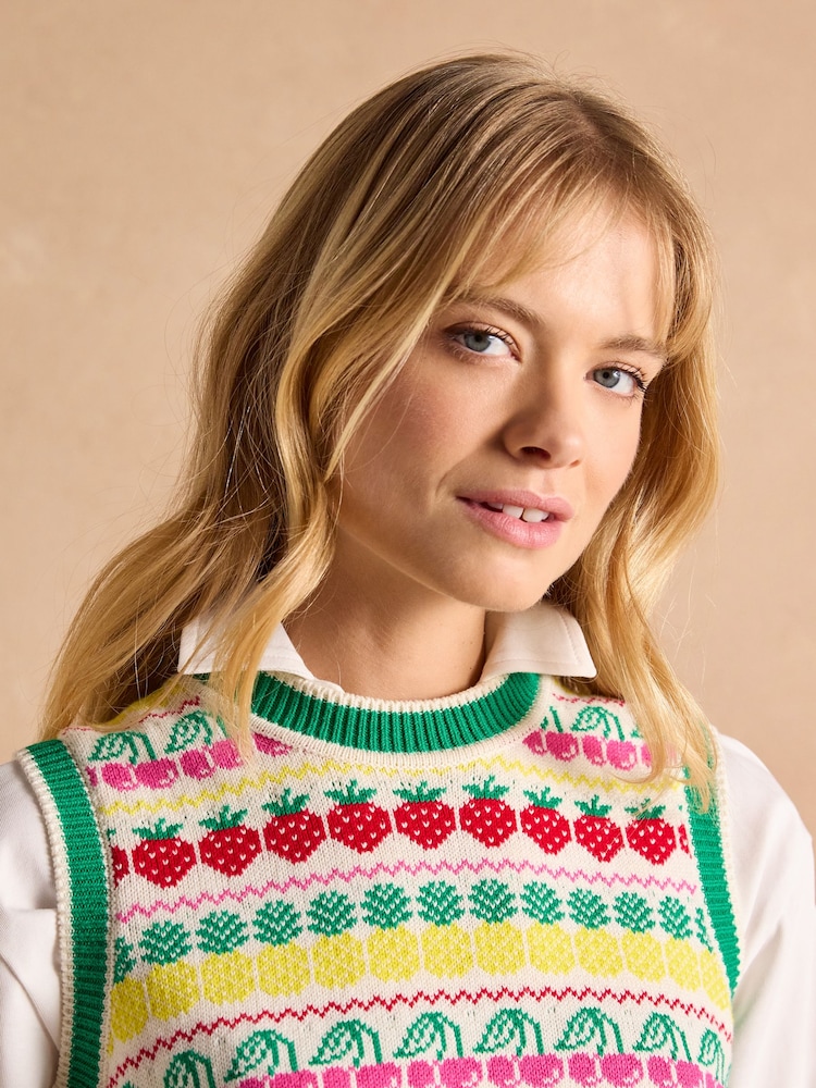 Joules Fruity Multi Knitted Cotton Vest - Image 5 of 8