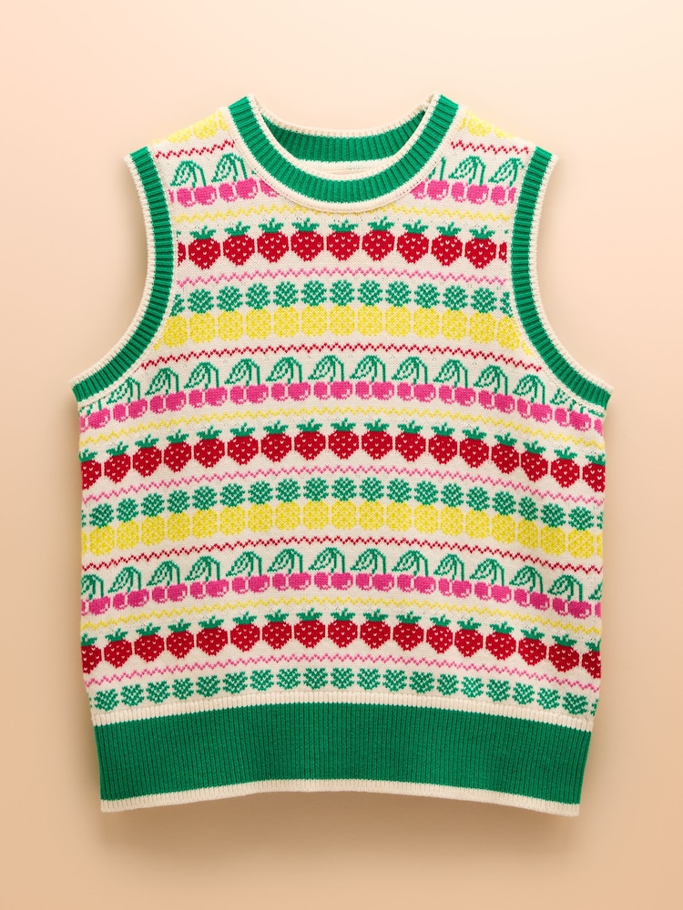 Joules Fruity Multi Knitted Cotton Vest - Image 8 of 8