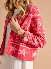 Joules Shelley Pink Knitted Cotton Cardigan - Image 8 of 9