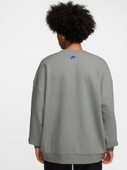 Nike Dark Grey Heather Oversized Club Crew Sweatshirt - Image 2 of 3