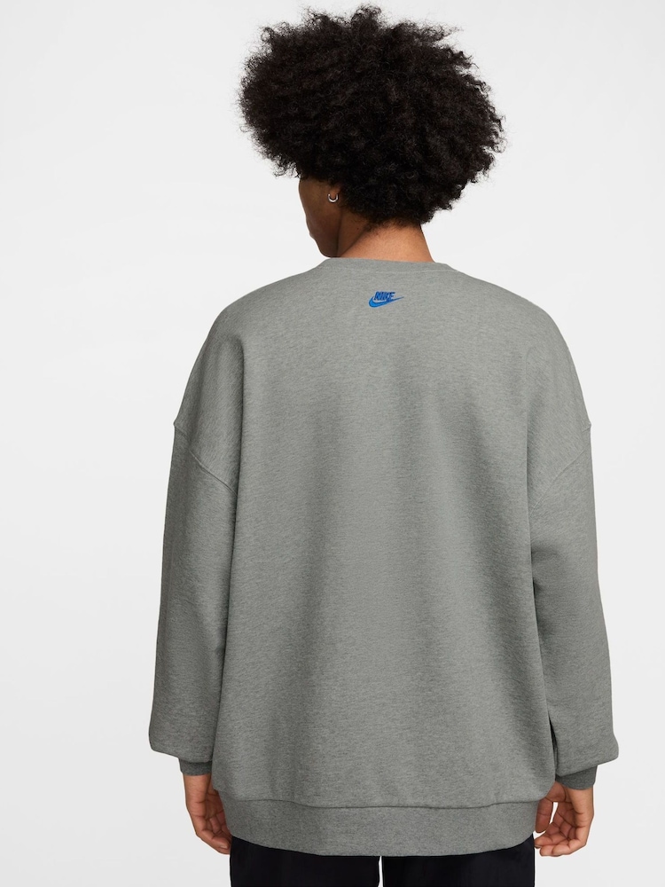 Nike Dark Grey Heather Oversized Club Crew Sweatshirt - Image 2 of 3