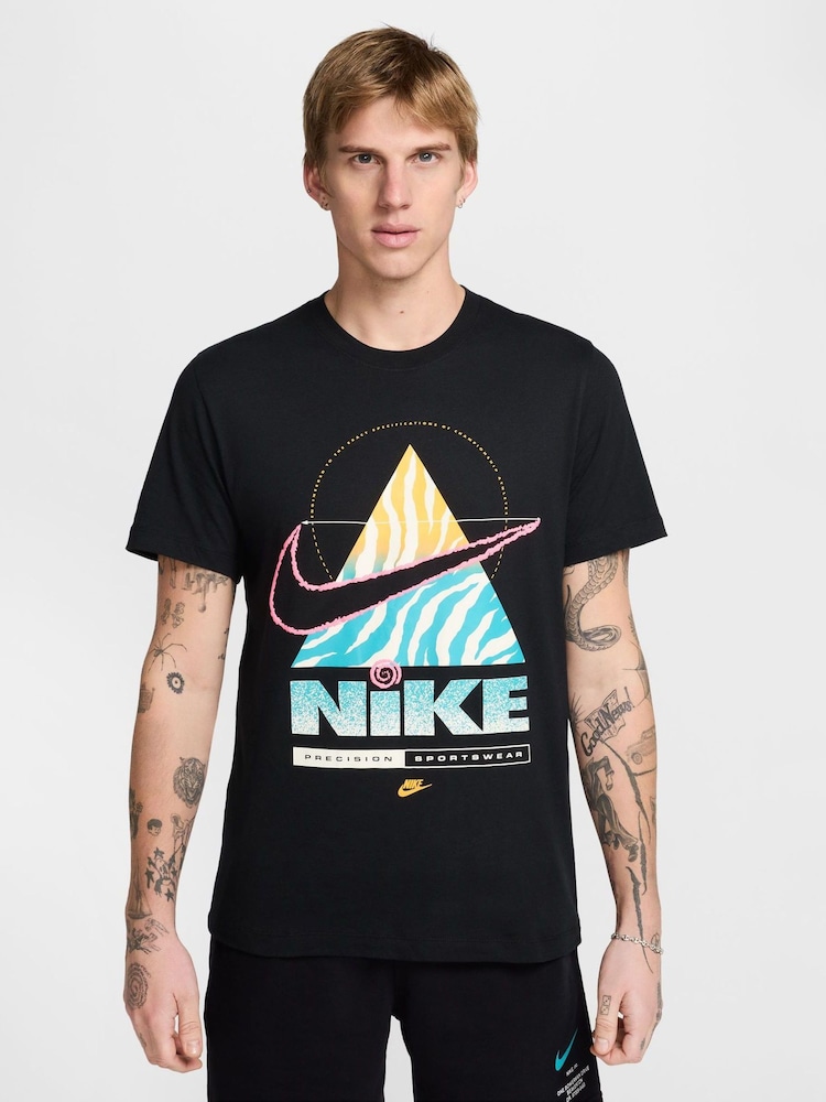 Nike Black Large Graphic Sportswear 100% Cotton T-Shirt - Image 1 of 5 Nike Black Large Graphic Sportswear 100% Cotton T-Shirt - Image 1 of 5