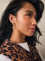 Gold Tone Stainless Steel T-Bar Hoop Earrings - Image 1 of 5