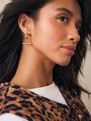 Gold Tone Stainless Steel T-Bar Hoop Earrings - Image 2 of 5
