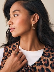 Gold Tone Stainless Steel T-Bar Hoop Earrings - Image 3 of 5