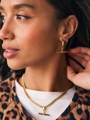 Gold Tone Stainless Steel T-Bar Hoop Earrings - Image 5 of 5