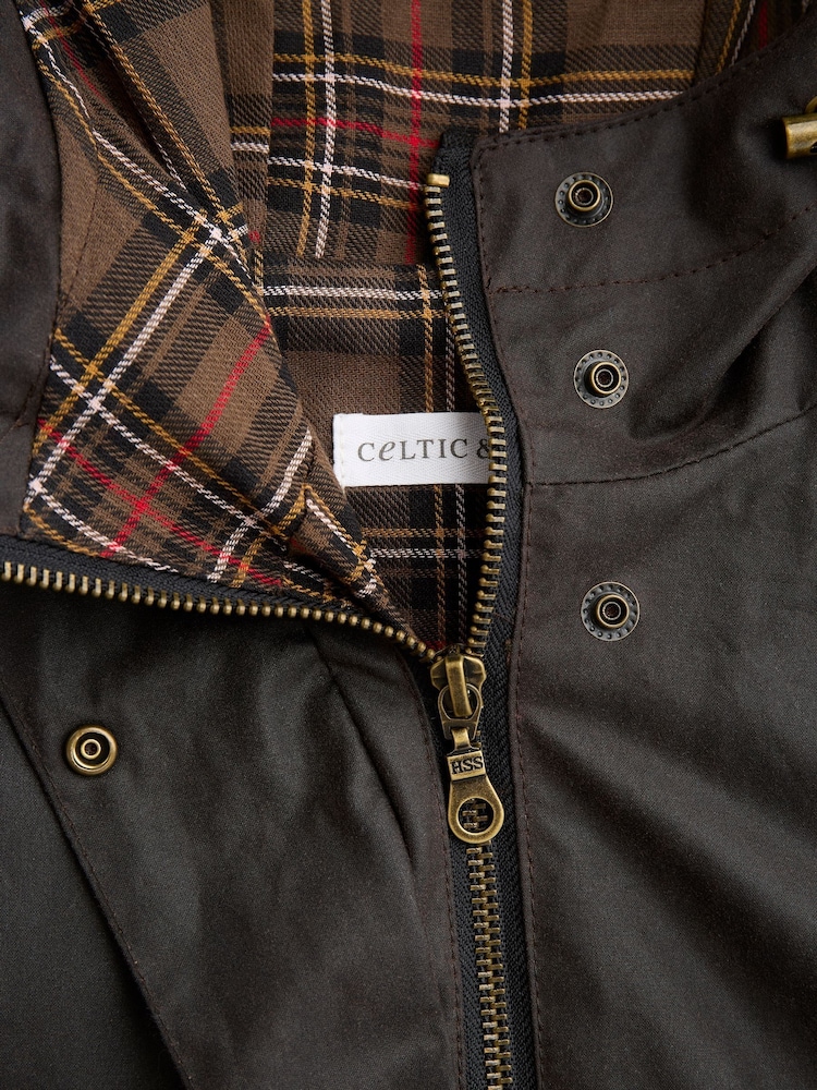 Celtic & Co. Waxed Cotton Brown Overcoat - Image 7 of 7