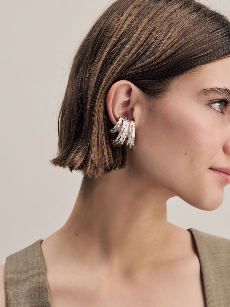 Silver Tone Molton Over The Lobe Stud Earrings - Image 2 of 6