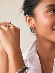 Silver Tone Stainless Steel T-Bar Hoop Earrings - Image 1 of 3