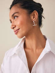 Silver Tone Stainless Steel T-Bar Hoop Earrings - Image 2 of 3