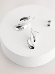 Silver Tone Twist Drop Stud Earrings - Image 2 of 4