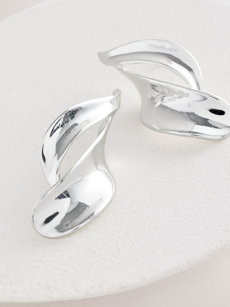 Silver Tone Twist Drop Stud Earrings - Image 4 of 4