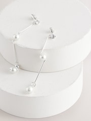 Silver Tone Bridal Pearl Effect Drop Earrings - Image 1 of 3