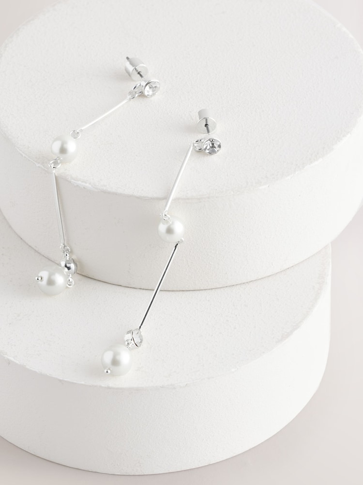 Silver Tone Bridal Pearl Effect Drop Earrings - Image 1 of 3