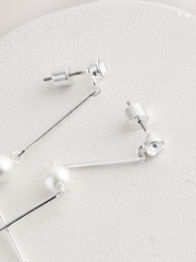 Silver Tone Bridal Pearl Effect Drop Earrings - Image 2 of 3